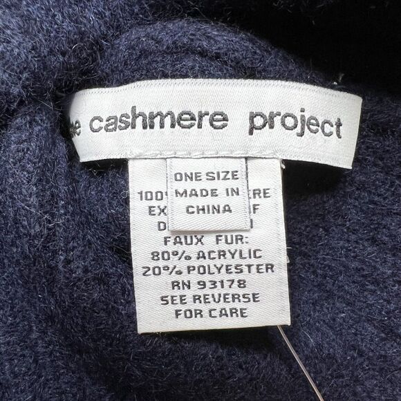 The Cashmere Project Navy Whipstich‎ Hat Faux Fur Pom New